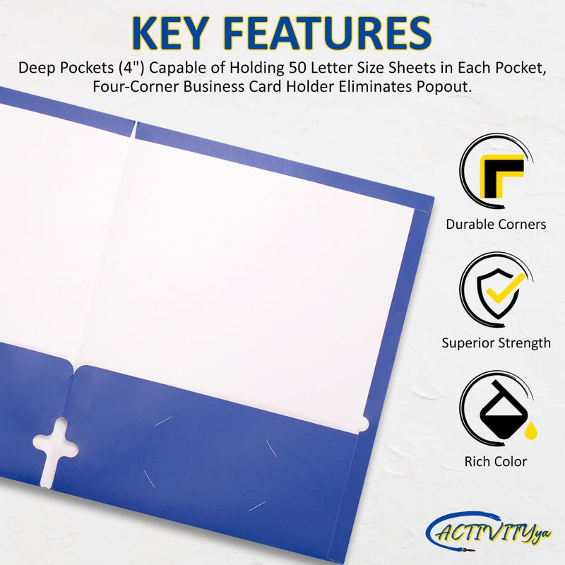 ACTIVITYYA 10 Pack Two Pocket Folders  Blue  Strong Thick Paper Folders  for Letter Size  by ACTIVITYya - Image 3